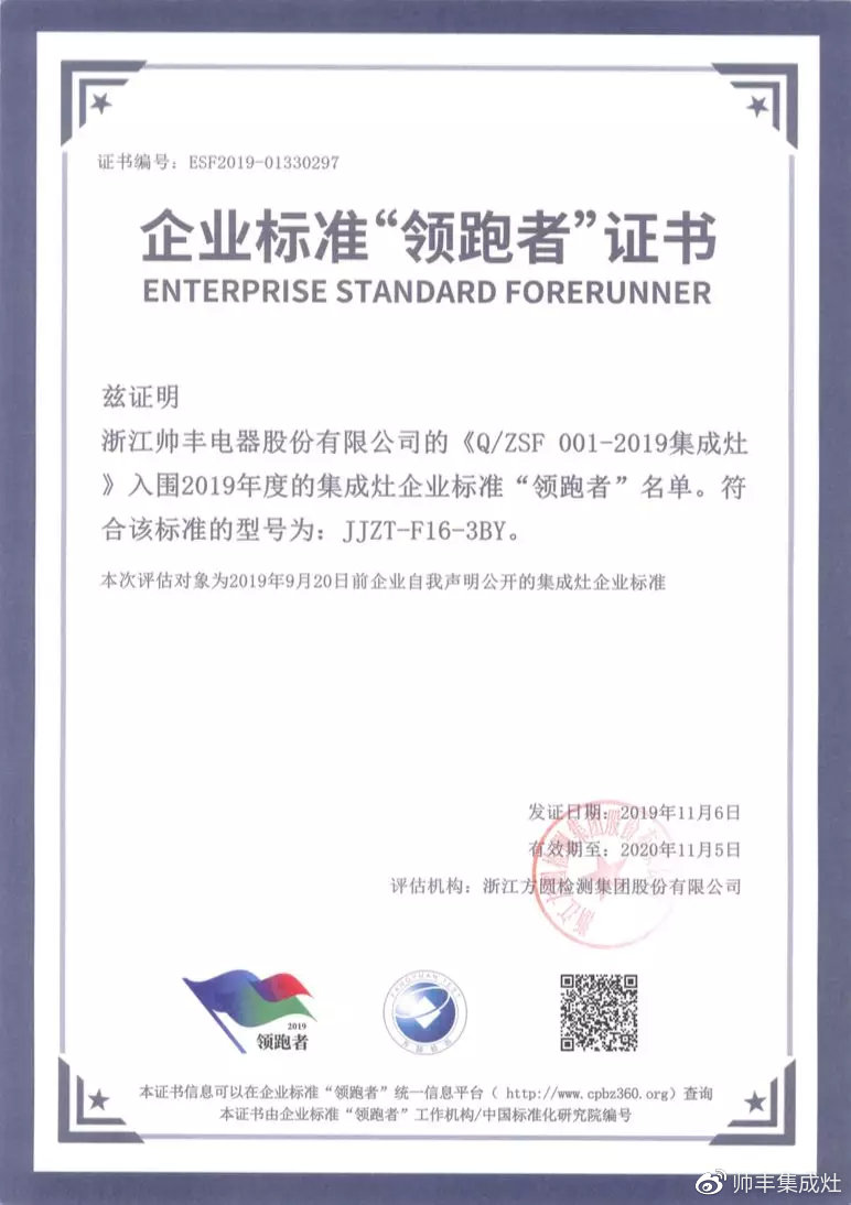 喜报:帅丰获评企业标准“领跑者”,引领行业高质量发展! 喜报:帅丰获评企业标准“领跑者”,引领行业高质量发展!